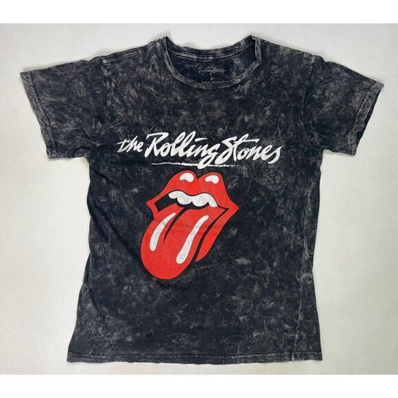 The Rolling Stones Graphic T-shirt Women Small Black Acid Wash Music - Picture 1 of 6